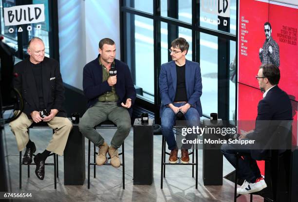 Former professional boxer Chuck Wepner, actor, writer and producer Liev Schreiber, and director Philippe Falardeau speak on stage at Build Series...