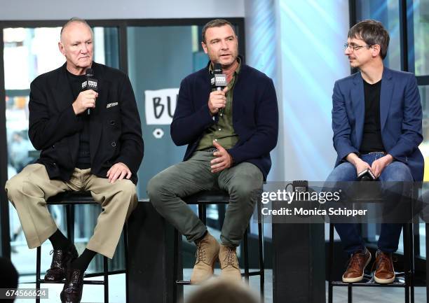 Former professional boxer Chuck Wepner, actor, writer and producer Liev Schreiber, and director Philippe Falardeau speak on stage at Build Series...