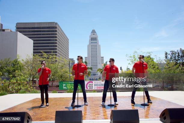 Jersey Boys Mark Ballas, Cory Jeacoma, Matthew Dailey and Keith Hines perform at the Center Theatre Group Presents Broadway At Grand Park at Los...