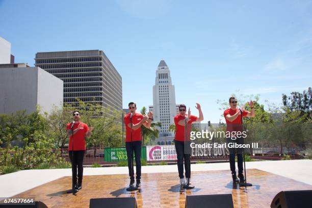 Jersey Boys Mark Ballas, Cory Jeacoma, Matthew Dailey and Keith Hines perform at the Center Theatre Group Presents Broadway At Grand Park at Los...