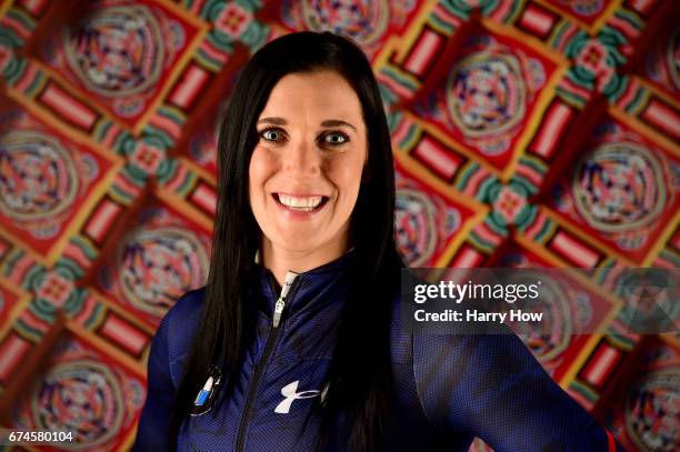 Skeleton racer Annie O'Shea poses for a portrait during the Team USA PyeongChang 2018 Winter Olympics portraits on April 28, 2017 in West Hollywood,...