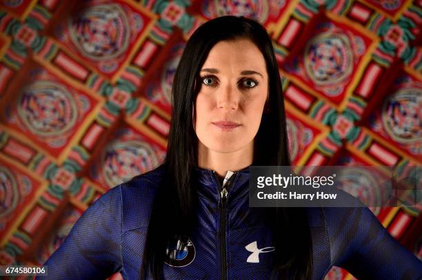 Skeleton racer Annie O'Shea poses for a portrait during the Team USA PyeongChang 2018 Winter Olympics portraits on April 28, 2017 in West Hollywood,...