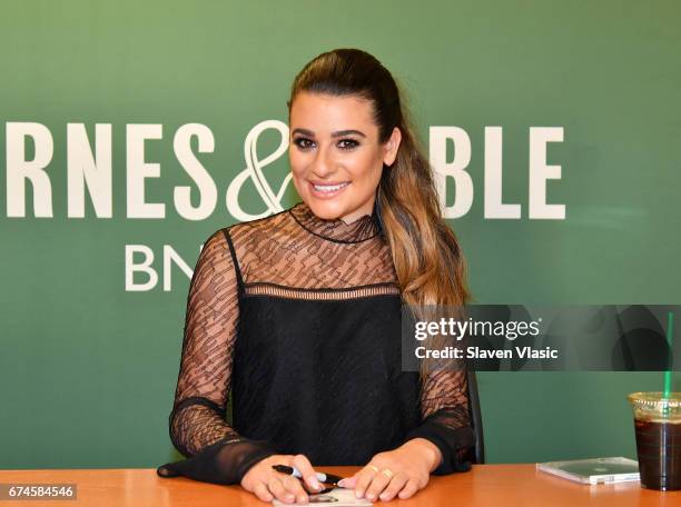 Actress/singer Lea Michele signs copies of her new album "Places" at Barnes & Noble, 5th Avenue on April 28, 2017 in New York City.