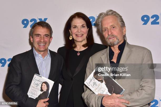 Author Stephen Galloway, Sherry Lansing, and Michael Douglas attend a conversation at 92Y on April 28, 2017 in New York City.