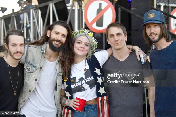 Singer Elle King poses with her band at the Palomino Stage during day 1 of 2017 Stagecoach California's Country Music Festival at the Empire Polo...