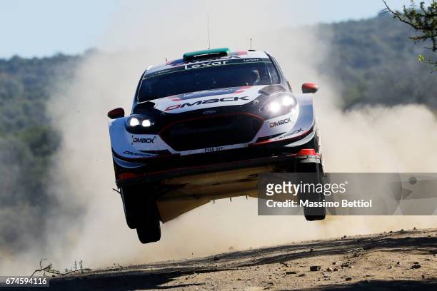 Elfyn Evans of Great Britain and Daniel Barritt of Great Britain compete in their M-Sport WRT Ford Fiesta WRC during Day One of the WRC Argentina on...