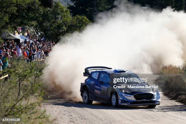 Ott Tanak of Estonia and Martin Jarveoja of Estonia compete in their M-Sport WRT Ford Fiesta WRC during Day One of the WRC Argentina on April 28,...