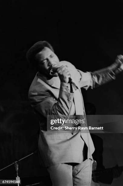 Soul singer Otis Redding performs onstage at the Monterey International Pop Festival on June 17, 1967 in Monterey, California.
