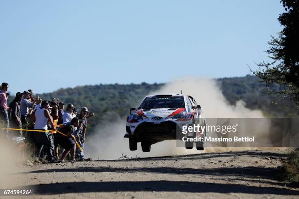 Jari Matti Latvala of Finland and Mikka Anttila of Finland compete in their Toyota Gazoo Racing WRT Toyota Yaris WRC during Day One of the WRC...