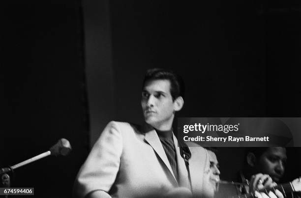 Steve Cropper, guitarist for soul singer Otis Redding performs onstage at the Monterey International Pop Festival on June 17, 1967 in Monterey,...
