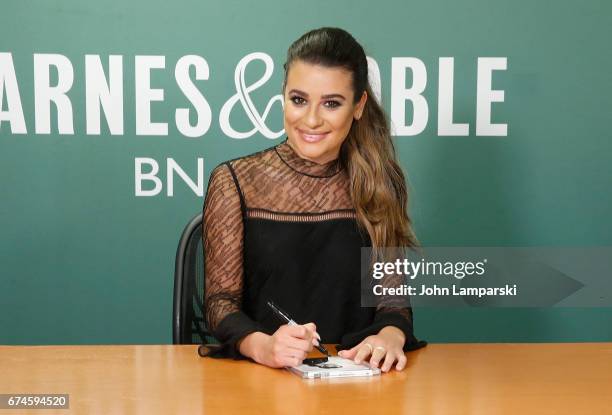 Lea Michele signs copies of her new album "Places" at Barnes & Noble, 5th Avenue on April 28, 2017 in New York City.