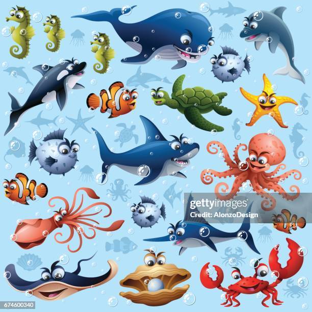 sea life seamless pattern - octopus stock illustrations