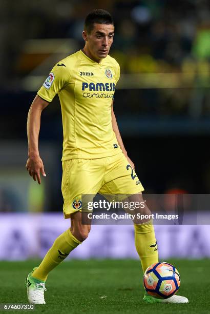 Bruno Soriano of Villarreal in action during the La Liga match between Villarreal CF and Real Sporting de Gijon at Estadio de la Ceramica on April...