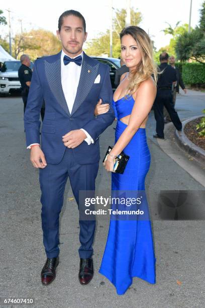 Pictured: Jonathan Islas and Danna García on the Red Carpet at the Watsco Center in the University of Miami, Coral Gables, Florida on April 27, 2017...