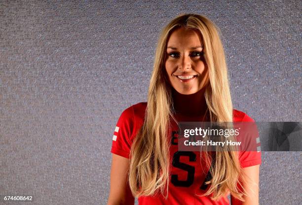 Alpine skier Lindsey Vonn poses for a portrait during the Team USA PyeongChang 2018 Winter Olympics portraits on April 28, 2017 in West Hollywood,...