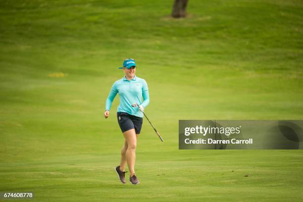 Charley Hull of England plays her second shot at the seventh hole during the second round of the Volunteers of America North Texas Shootout at Las...