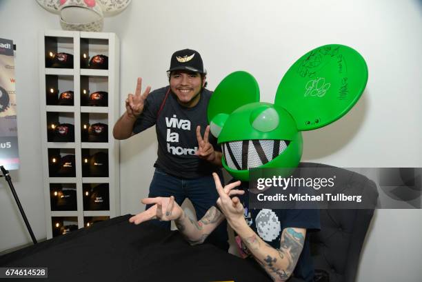 Electronic musician deadmau5 poses with a fan at deadmau5 and FANCY.com's pop-up shop "Lots Of Stuff In A Store" on April 28, 2017 in Los Angeles,...