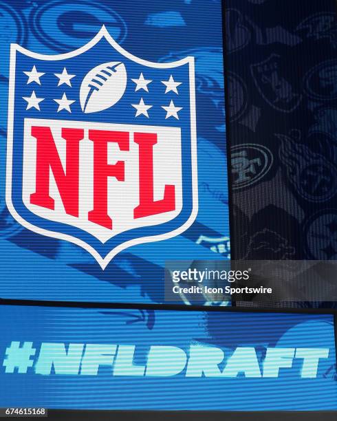 The 2017 NFL Draft logo at the NFL Draft Theater on April 27, 2017 in Philadelphia, PA.