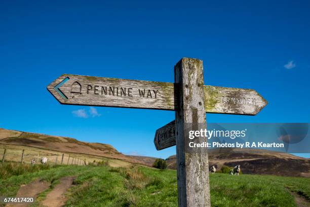 sign post for the pennine way, northern england - peak district national park spring stock pictures, royalty-free photos & images