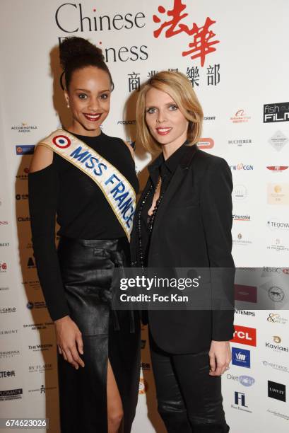 Miss France 2017 Alicia Aylies and Sylvie Tellier attend Chinese Business Club: Lunch at Hotel Intercontinental on April 28, 2017 in Paris, France.