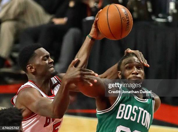 Bobby Portis of the Chicago Bullsfouls Jae Crowder of the Boston Celtics during Game Six of the Eastern Conference Quarterfinals during the 2017 NBA...