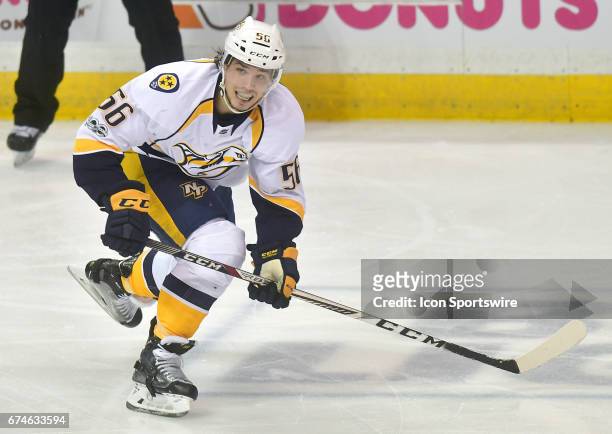 Nashville leftwing Kevin Fiala during game 1 of the second round of the 2017 Stanley Cup Playoffs between the Nashville Predators and the St. Louis...