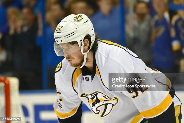 Nashville center Ryan Johansen during game 1 of the second round of the 2017 Stanley Cup Playoffs between the Nashville Predators and the St. Louis...