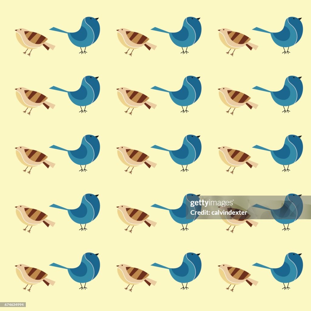 Hand drawn birds seamless pattern