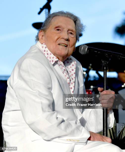Musician Jerry Lee Lewis performs on the Palomino Stage during day 1 of 2017 Stagecoach California's Country Music Festival at the Empire Polo Club...