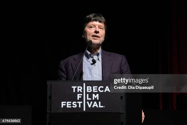 Director/producer Ken Burns speaks onstage during "The Vietnam War" premiere at the 2017 Tribeca Film Festival at SVA Theater on April 28, 2017 in...