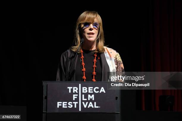 Tribeca Film Festival co-founder Jane Rosenthal speaks onstage during "The Vietnam War" premiere at the 2017 Tribeca Film Festival at SVA Theater on...