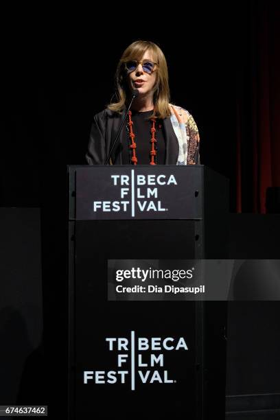 Tribeca Film Festival co-founder Jane Rosenthal speaks onstage during "The Vietnam War" premiere at the 2017 Tribeca Film Festival at SVA Theater on...