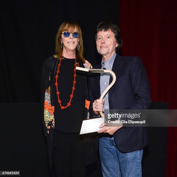 Tribeca Film Festival co-founder Jane Rosenthal presents the Citizen Filmmaker Award to director/producer Ken Burns during "The Vietnam War" premiere...