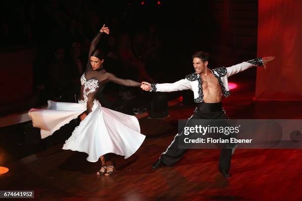 Vanessa Mai and Christian Polanc perform on stage during the 6th show of the tenth season of the television competition 'Let's Dance' on April 28,...