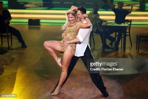 Cheyenne Pahde and Andrzej Cibis perform on stage during the 6th show of the tenth season of the television competition 'Let's Dance' on April 28,...
