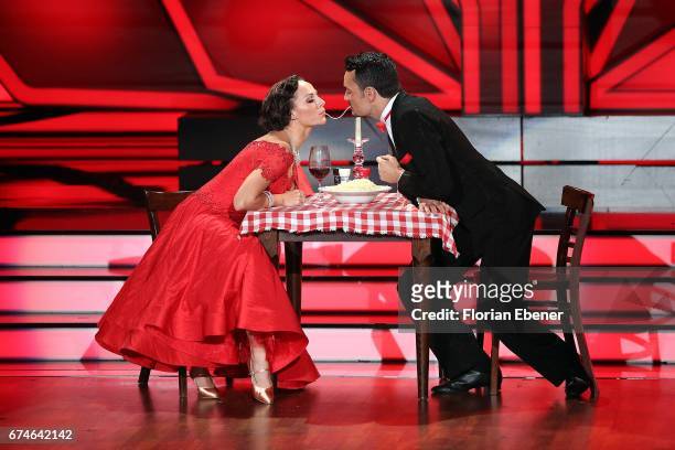 Giovanni Zarrella and Marta Arndt perform on stage during the 6th show of the tenth season of the television competition 'Let's Dance' on April 28,...