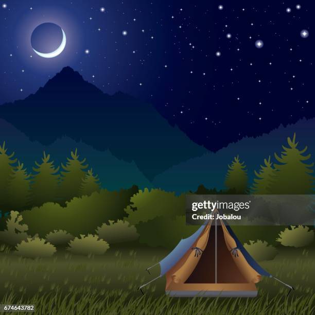 ilustrações de stock, clip art, desenhos animados e ícones de lonely quiet camping night - turismo portugal