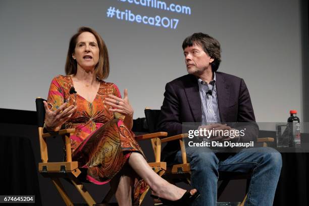 Director Lynn Novick and director/producer Ken Burns speak onstage during a panel discussion at "The Vietnam War" premiere during the 2017 Tribeca...