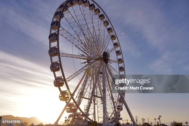 The ferris wheel is seen at sunset during day 1 of 2017 Stagecoach California's Country Music Festival at the Empire Polo Club on April 28, 2017 in...