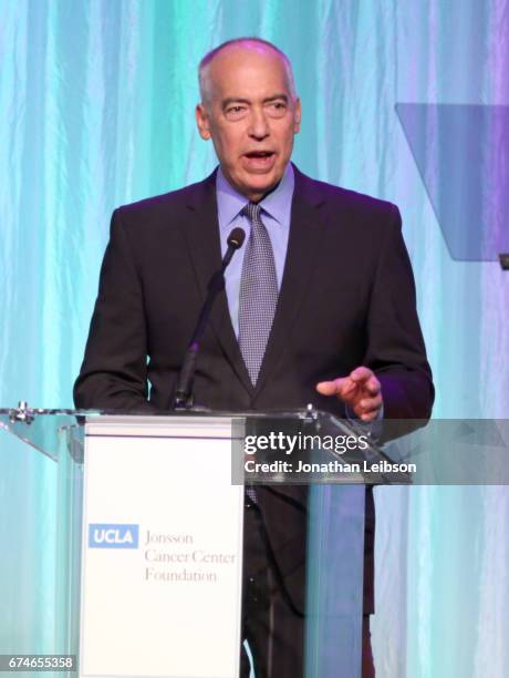 Gary Newman speaks onstage at the UCLA Jonsson Cancer Center Foundation Hosts 22nd Annual "Taste for a Cure" event honoring Yael and Scooter Braun at...