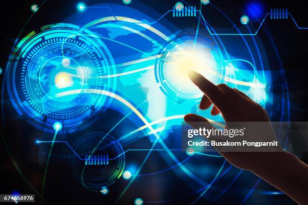 touch the future,interface technology, global connection technologies . mixed media - big tech stock pictures, royalty-free photos & images