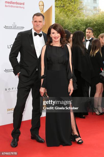 Iris Berben and her partner Heiko Kiesow during the Lola - German Film Award red carpet arrivals at Messe Berlin on April 28, 2017 in Berlin, Germany.