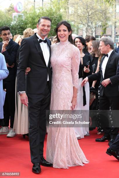 Kai Wiesinger and his girlfriend Bettina Zimmermann during the Lola - German Film Award red carpet arrivals at Messe Berlin on April 28, 2017 in...