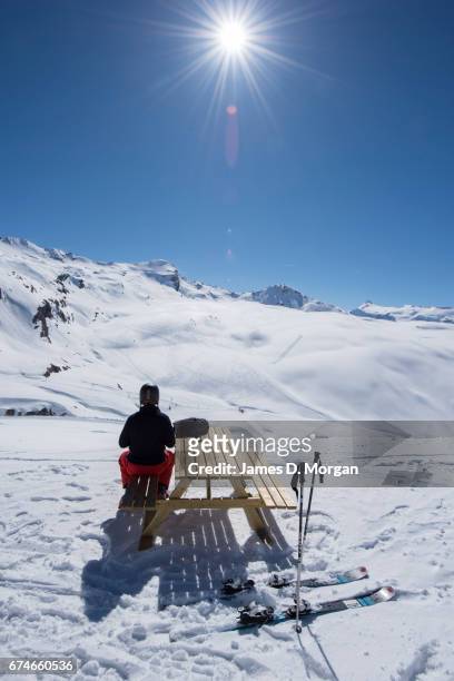 Scenes of skiing and activity on the slopes of the world famous ski resort of Val D'Isere on April 06, 2017 in Val D'Isere, France. Thousands of...
