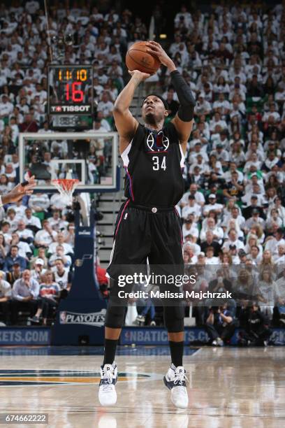 Paul Pierce of the LA Clippers shoots the ball against the Utah Jazz in Game Six of the Western Conference Quarterfinals of the 2017 NBA Playoffs on...