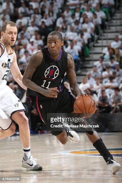 Jamal Crawford of the LA Clippers drives to the basket against the Utah Jazz in Game Six of the Western Conference Quarterfinals of the 2017 NBA...