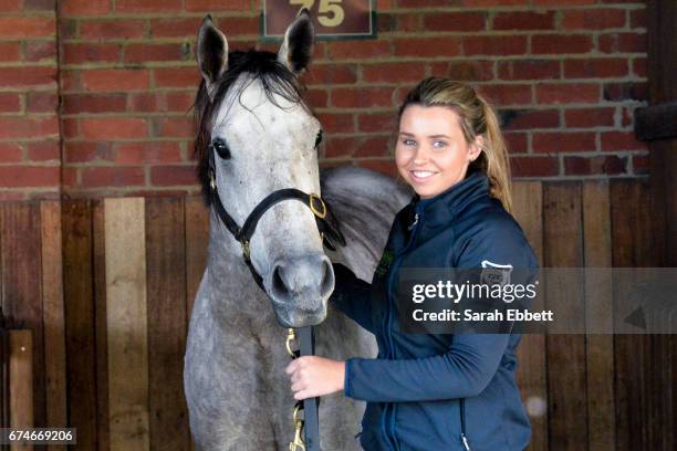 Strapper Laura Donaldson poses with Grey Street after winning the LU Simon Builders Handicap at Caulfield Racecourse on April 29, 2017 in Caulfield,...