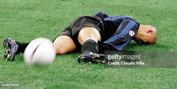 Ronaldo of Inter Milan crying laying down on the pitch during the Champions League match between Inter Milan and Real Madrid played at the "Giuseppe...
