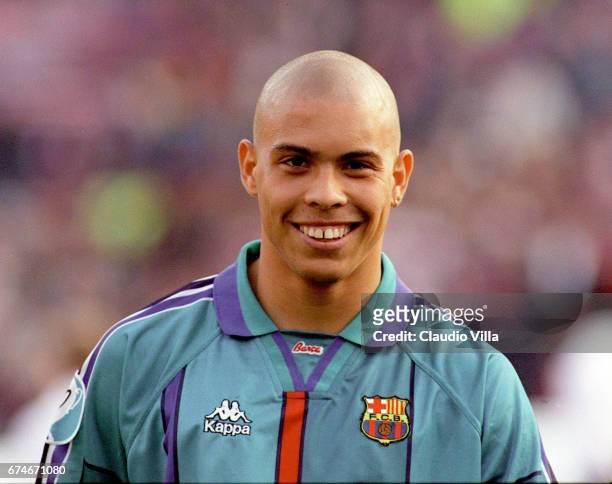 Ronaldo celebrates at the end of the UEFA Cup Winners' Cup Final match between Barcelona and PSG played at Feijenoord Stadion in Rotterdam,...