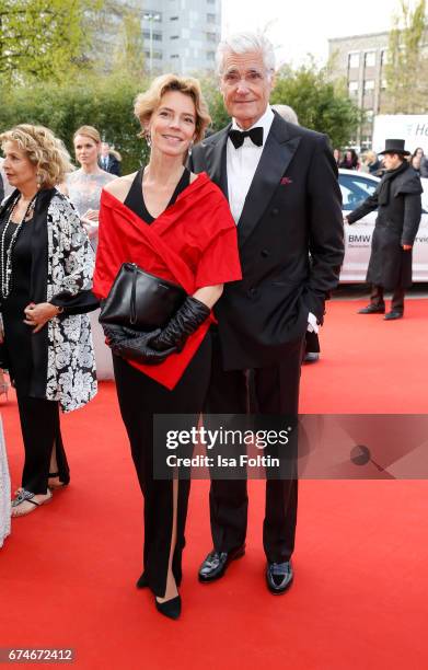 Christine Schuetze and german actor Sky du Mont during the Lola - German Film Award red carpet arrivals at Messe Berlin on April 28, 2017 in Berlin,...